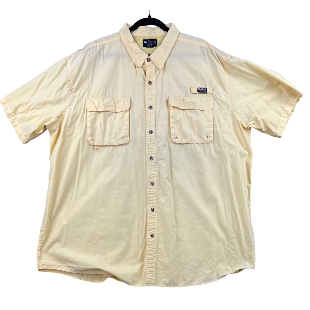 Guide Series Fishing Shirt Mens 3XLT Yellow Short Sleeve Vented Cotton Fair